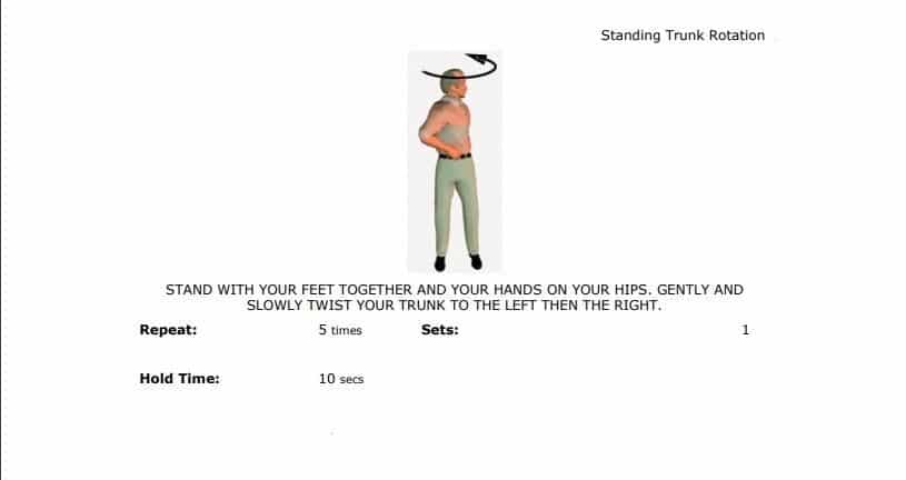 Standing trunk rotation core stretching exercise for seniors