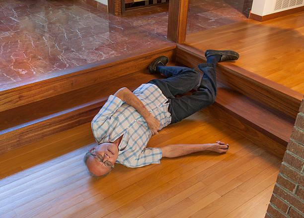 Man who did not learn from prevention of falling in the elderly at home and tripped on stairs